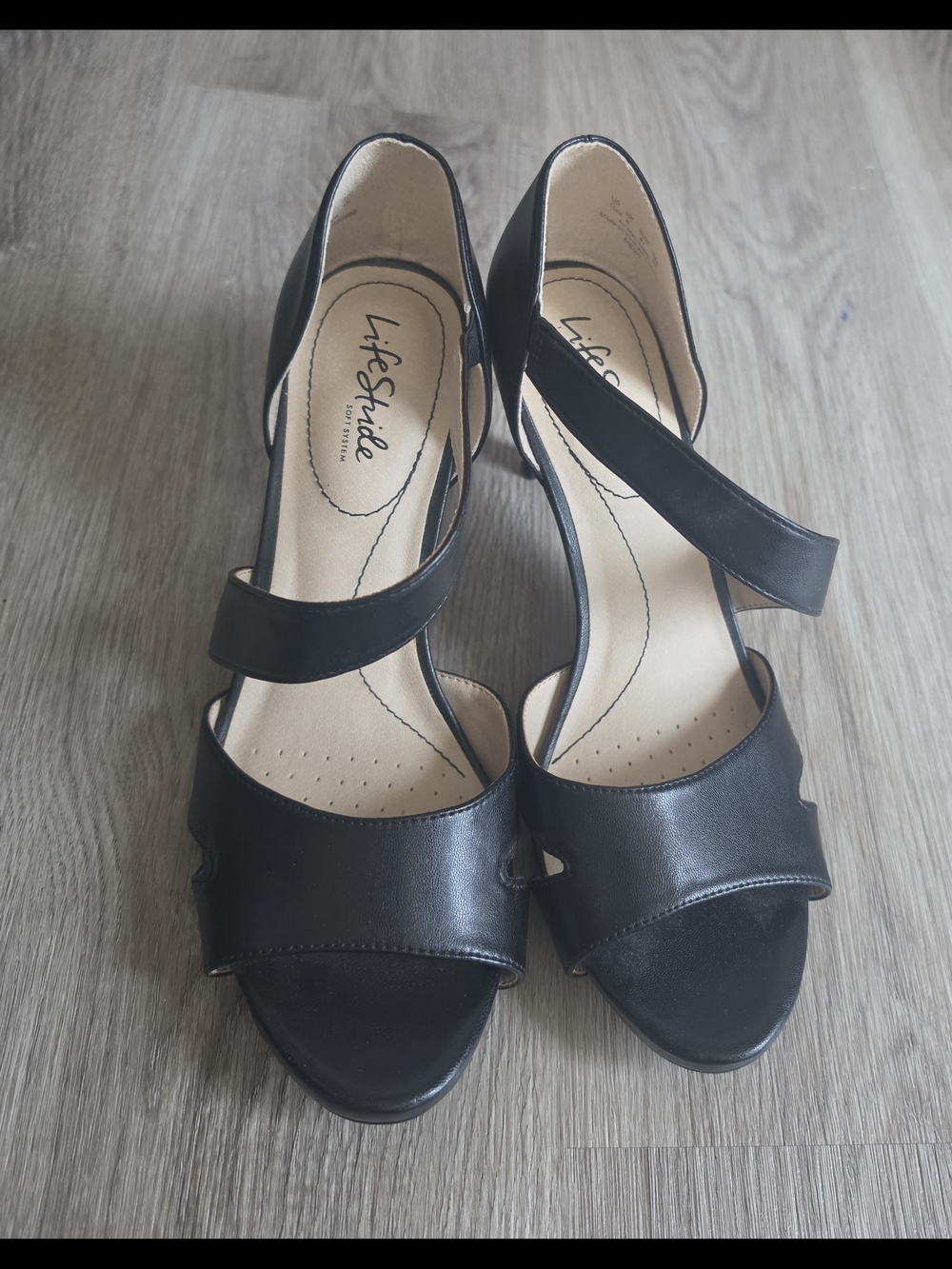 Life Stride Black Open-Toe Slingback Heels